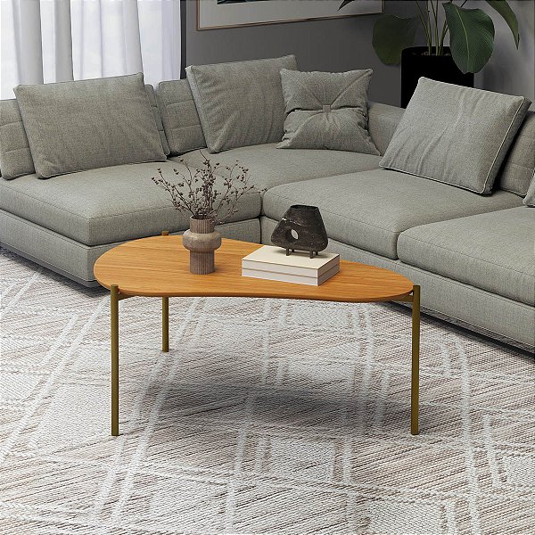 Mesa de Centro Orgânica Alta 90cm 100% MDF Freijó