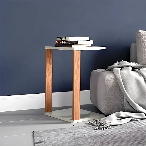 Mesa Lateral para Notebook Home Office 60cm 100% MDF Off White/Freijó