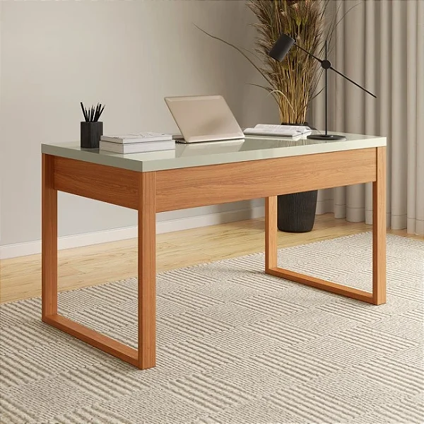 Mesa para Escritório Moderna 135cm 100% MDF Off White e Freijó