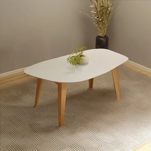Mesa de Jantar Orgânica 180cm 6 Lugares 100% MDF Off White e Freijó