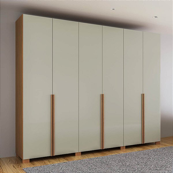 Roupeiro Moderno 6 Portas 270cm 100% MDF Freijó e Off White