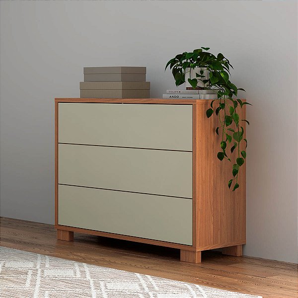 Cômoda Moderna 105cm com 3 Gavetas 100% MDF Freijó e Off White