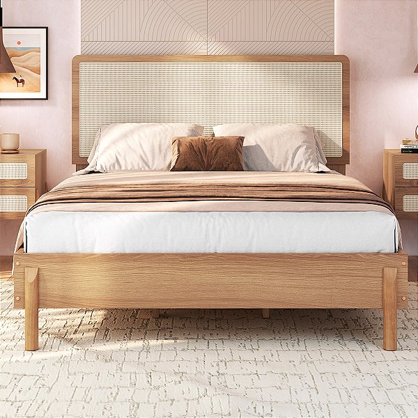 Cama de Casal com Cabeceira Fixa 138cm e Palhinha Oslo Hanover