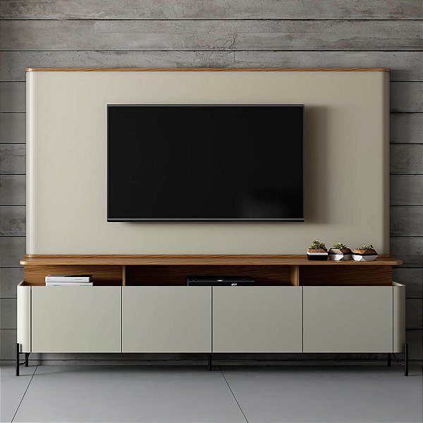 Conjunto Rack para Tv Liso 180cm com Painel 100% MDF e Pés em Metal
