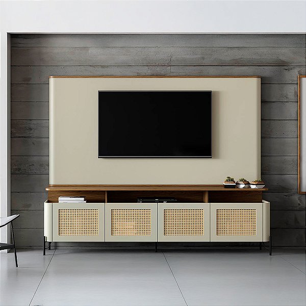 Conjunto Rack para Tv Palhinha 180cm com Painel 100% MDF Pés em Metal