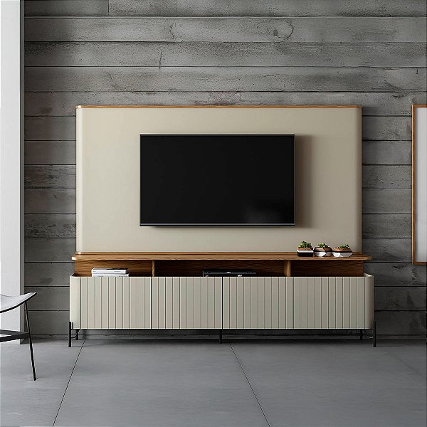 Conjunto Rack para Tv Brise 220cm com Painel 100% MDF e Pés em Metal