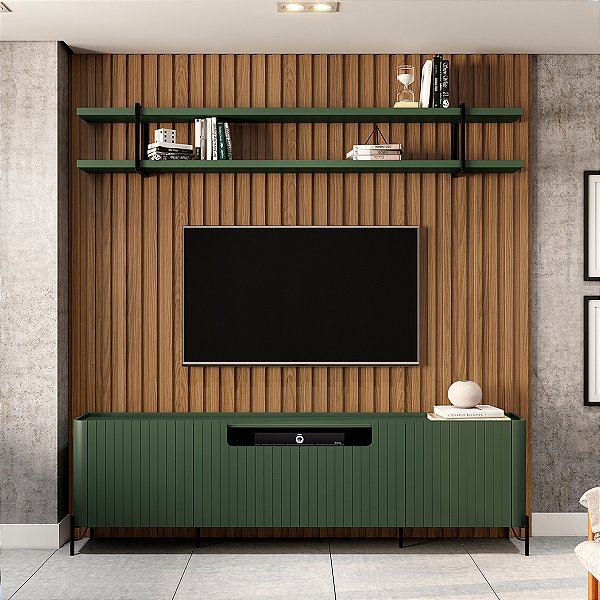 Conjunto Rack para Tv Brise com Prateleira e Painel 240cm 100% MDF