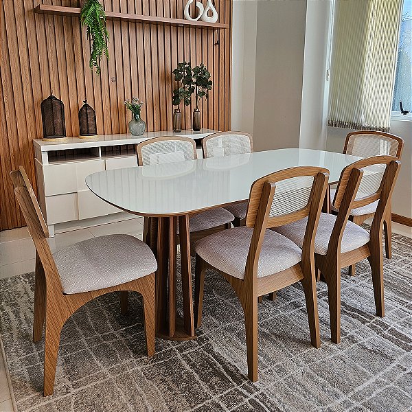 Conjunto Sala de Jantar Mesa Nature 6 Cadeiras com Tela CA40 100% MDF