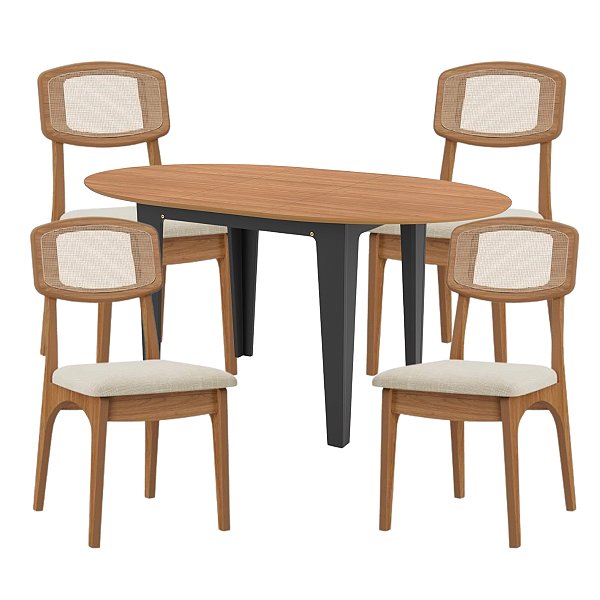 Conjunto de Jantar Mesa Extensível 4 Cadeiras Palinha CA40 100% MDF