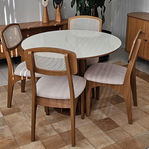 Conjunto Sala de Jantar Mesa Redonda 4 Cadeiras CA40 Palinha 100% MDF