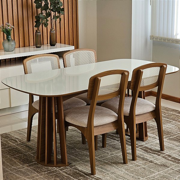 Conjunto Sala Jantar Mesa Nature 180cm 4 Cadeiras Palinha CA40 100% MDF