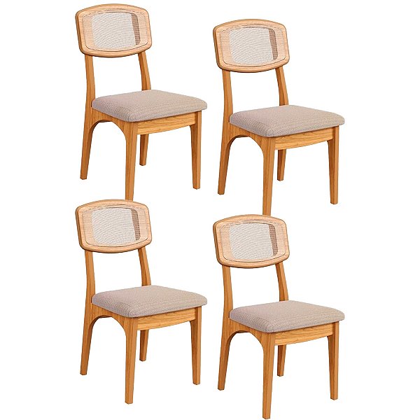 Conjunto 4 Cadeiras Estofadas Sala de Jantar com Palinha 100% MDF CA40