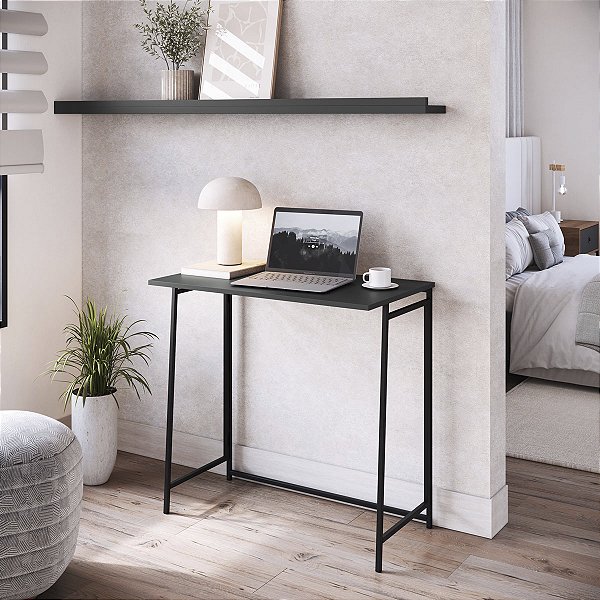 Mesa Escrivaninha Industrial Escritório Dobrável 80cm Estrutura Metal
