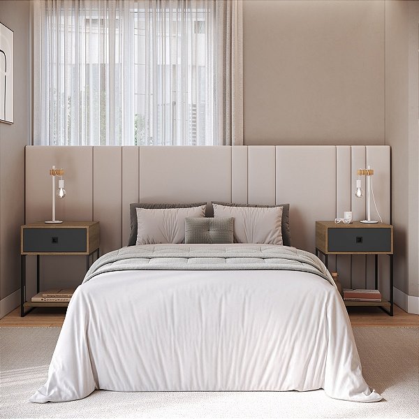 Conjunto 2 Mesas de Cabeceira Estilo Industrial com Gaveta