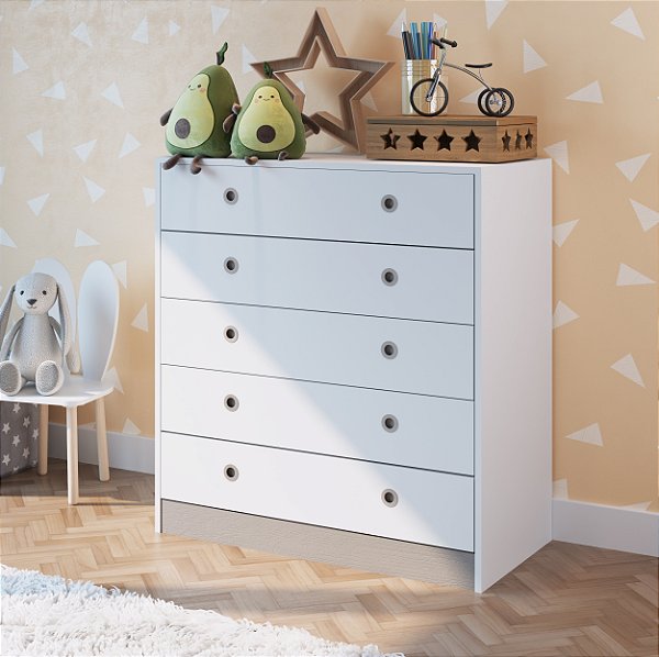 Cômoda Infantil Montessoriana com 5 Gavetas 85cm Branca