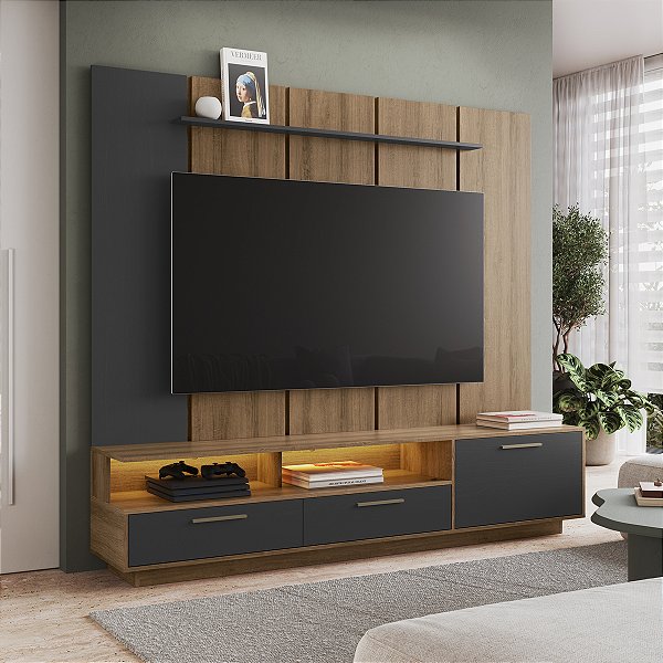 Conjunto Rack e Painel para TV até 75'' Home com Led 200x181cm