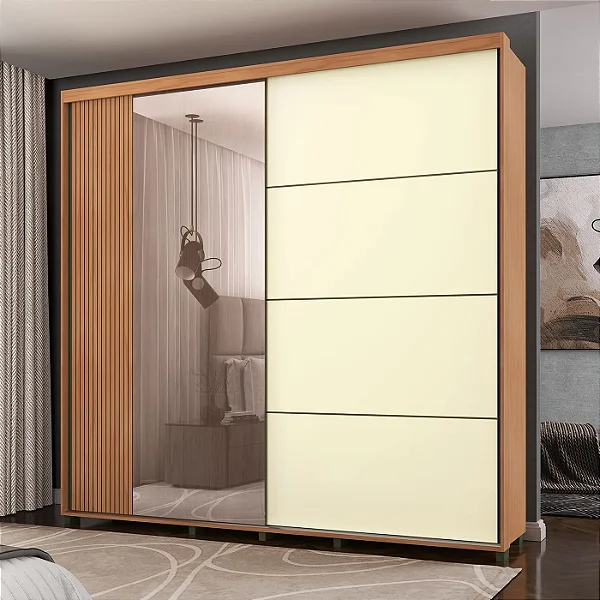 Guarda Roupa Tesla em MDF com Espelho 240x235cm 2 Portas