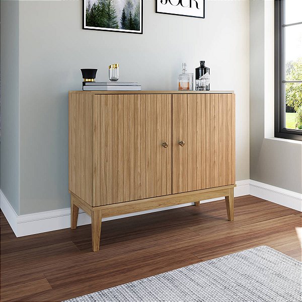 Buffet Aparador Estilo Retrô 90cm com 2 Portas Pés de Madeira