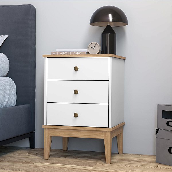 Mesa de Cabeceira Estilo Colonial 45cm com 3 Gavetas