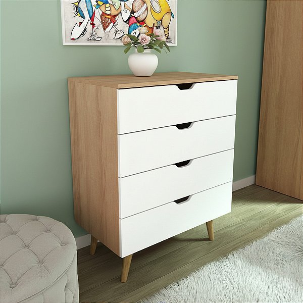Cômoda para Quarto Moderna 68x92,5cm com 4 Gavetas