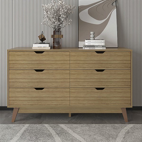 Cômoda Moderna para Quarto 136cm com 6 Gavetas e 5 Pés