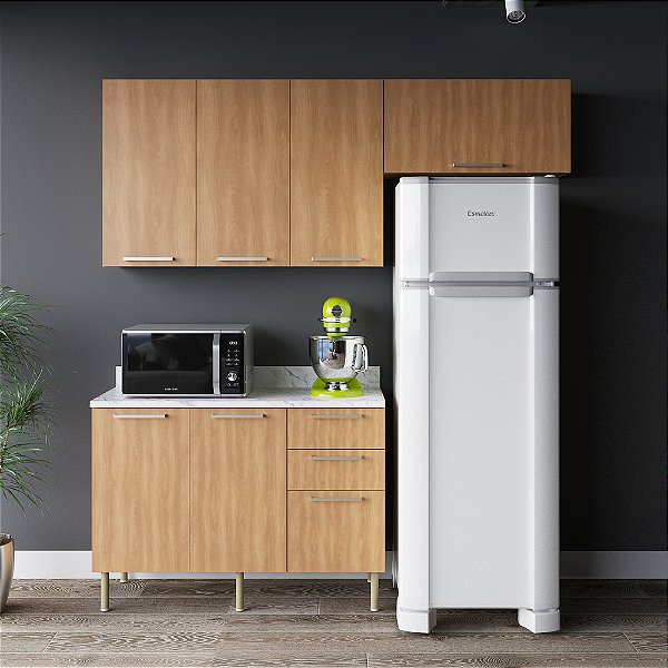 Cozinha Compacta Completa Dália 200cm 6 Portas 3 Gavetas