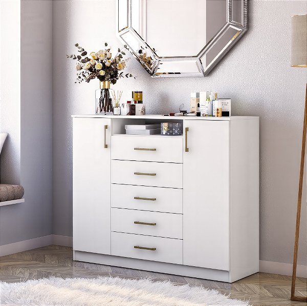 Cômoda para Quarto Quebec com 2 Portas e 5 Gavetas