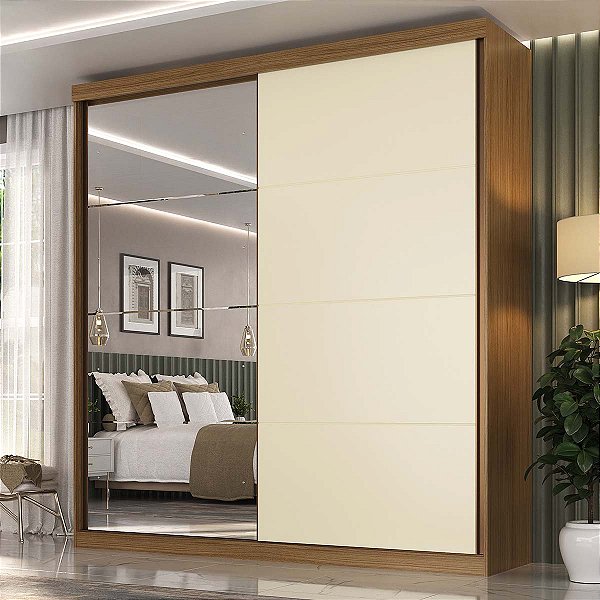 Guarda Roupa Star em MDF 219cm com 2 Portas de Correr com Espelho