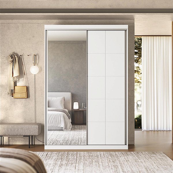Guarda Roupa South em 100% MDF 146,5x218cm 2 Portas de Correr com Espelho