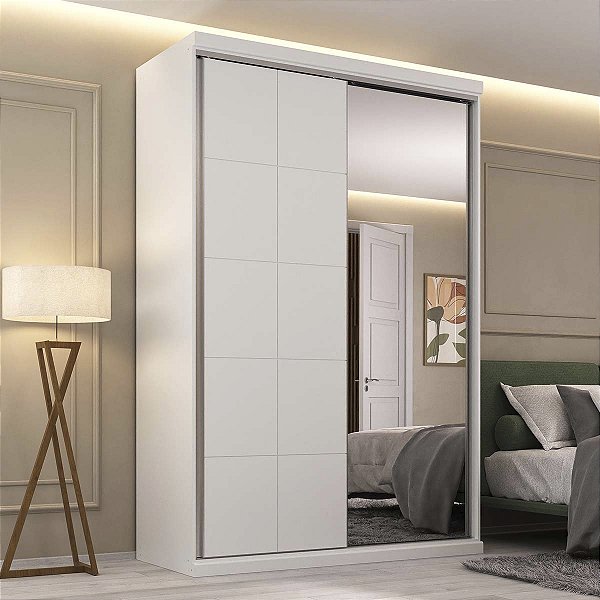 Guarda Roupa South em 100% MDF 146,5x218cm 2 Portas de Correr com Espelho