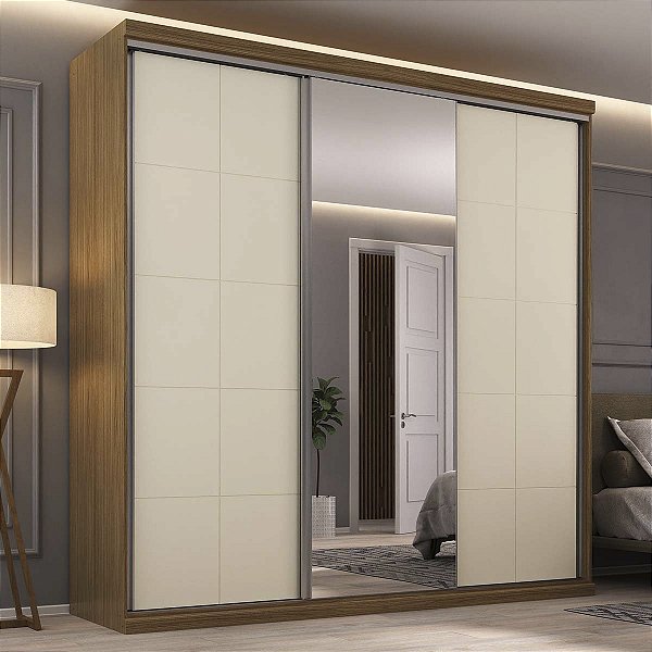 Guarda Roupa South em MDF 219x218cm 3 Portas com Espelho