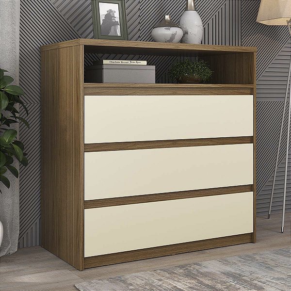 Cômoda para Quarto Gales em MDF 90x91,5cm com 3 Gavetas e 1 Nicho