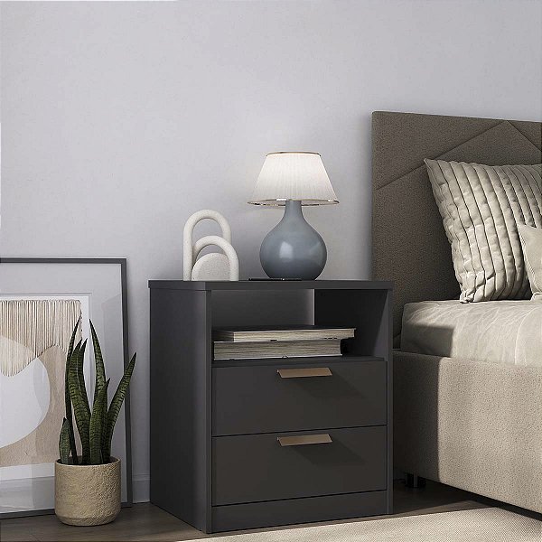 Mesa de Cabeceira Divino em MDF 56,7x65cm com 2 Gavetas