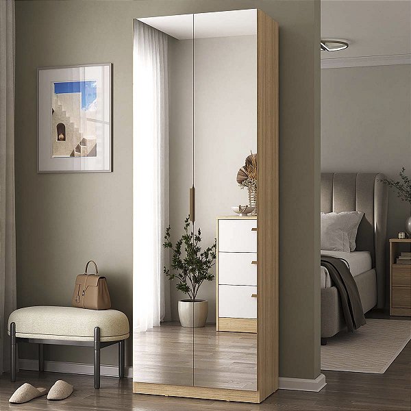Sapateira Moderna Sublime em MDF 66x187cm com 2 Portas Espelho