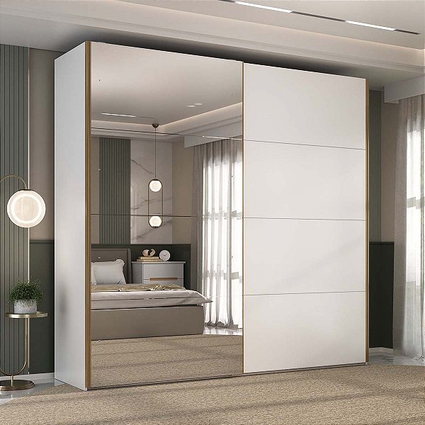 Guarda Roupa Trentino em MDF 242,3x230cm 2 Portas de Correr com Espelho