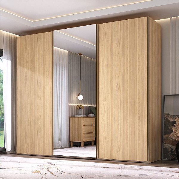Guarda Roupa Veneto MDF 274,5x230cm 2 Portas Lisas e 1 Porta Espelho