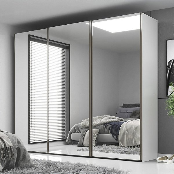 Guarda Roupa Veneto em MDF 3 Portas de Correr com Espelho 6 Gavetas 274,5x230cm