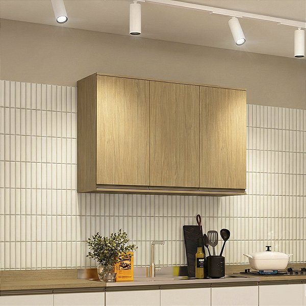 Armário Aéreo Cozinha Nova Dubai em MDF 120cm 3 Portas Louro Freijó