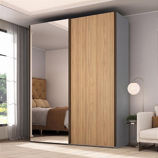 Guarda Roupa Veneto em MDF 183x230cm 2 Portas de Correr com Espelho