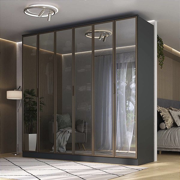 Guarda Roupa Ravi em 100% MDF 240x232,2cm 6 Portas Reflecta com Led