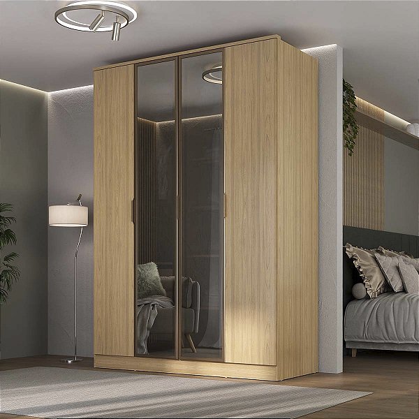 Roupeiro Ravi em MDF 160,5x232,2cm 4 Portas com Reflecta