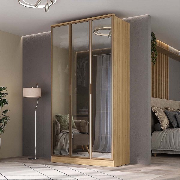 Guarda Roupa Ravi em 100% MDF 3 Portas Reflecta 120,5x232,2cm com LED