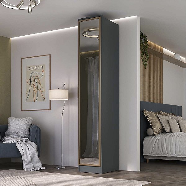Guarda Roupa Ravi em 100% MDF 41x232,2cm 1 Porta Reflecta com LED