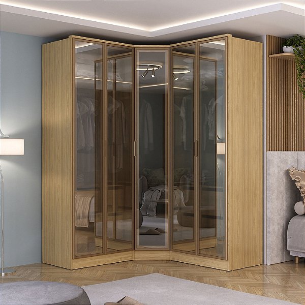Roupeiro Modulado Ravi 100% MDF 164x232,2cm 5 Portas Reflecta com LED