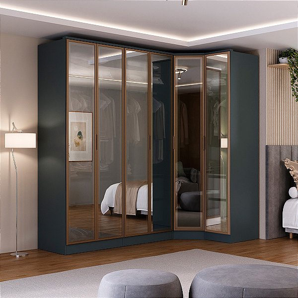 Roupeiro Modulado Ravi em MDF 243,5x232,2cm 6 Portas Reflecta