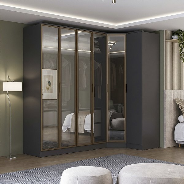 Roupeiro Modulado Ravi em MDF 6 Portas Reflecta 243,5x232,2cm