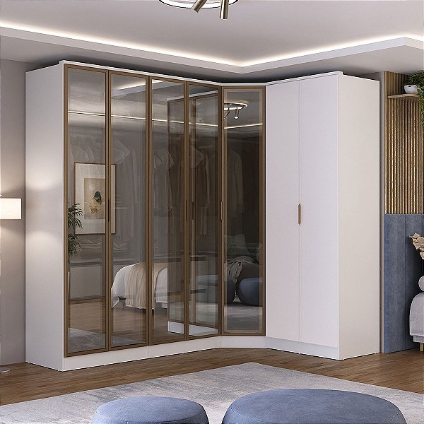 Roupeiro Modulado Ravi em MDF 7 Portas Reflecta 243,5x232,2cm