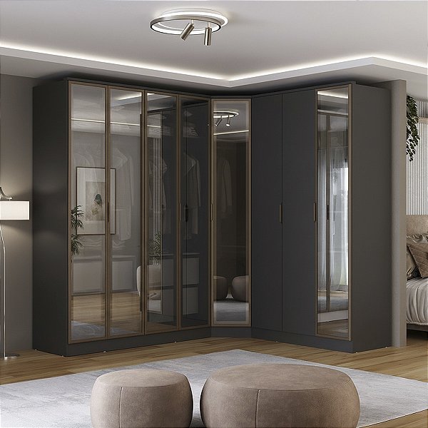 Roupeiro Modulado Ravi em MDF 8 Portas Reflecta 243,5x232,2cm