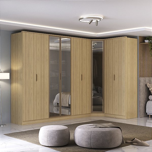 Roupeiro Modulado Ravi em MDF 9 Portas Reflecta 323x232,2cm