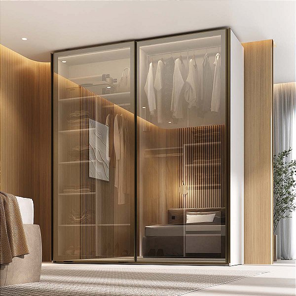 Guarda Roupa Creta em MDF 199,9x230cm 2 Portas de Correr Reflecta com Led